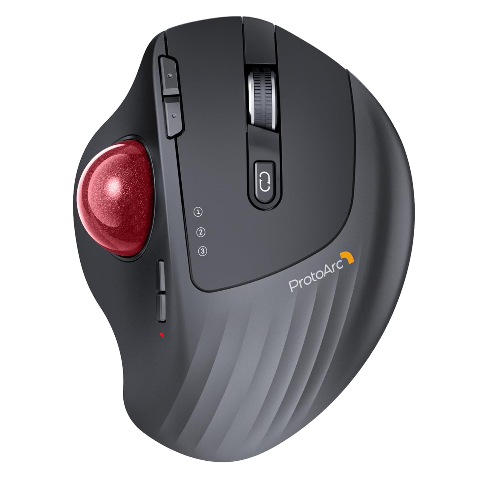 ProtoArc Wireless Trackball Mouse, EM01 NL Ergonomic Bluetooth Rollerball Thumb Rechargeable Computer Laptop Mouse, Adjustable Angle & 3 Device Connection for PC, Mac, Windows-Red Ball