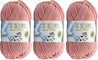 3Pcs 50g Milk Yarn Knitting Cotton Yarn Soft Chunky Hand-Woven Crochet Wool Yarn for Handcrafts Crocheting Knitting (Coral)
