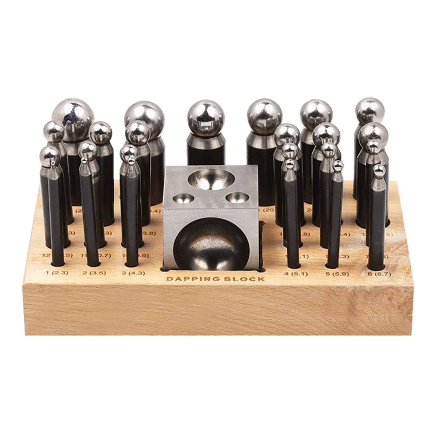 MegaCast 26 Piece Dapping Doming Punch Block Set 2.3 mm to 25 mm Jewelry Making Metal Forming Tool Kit