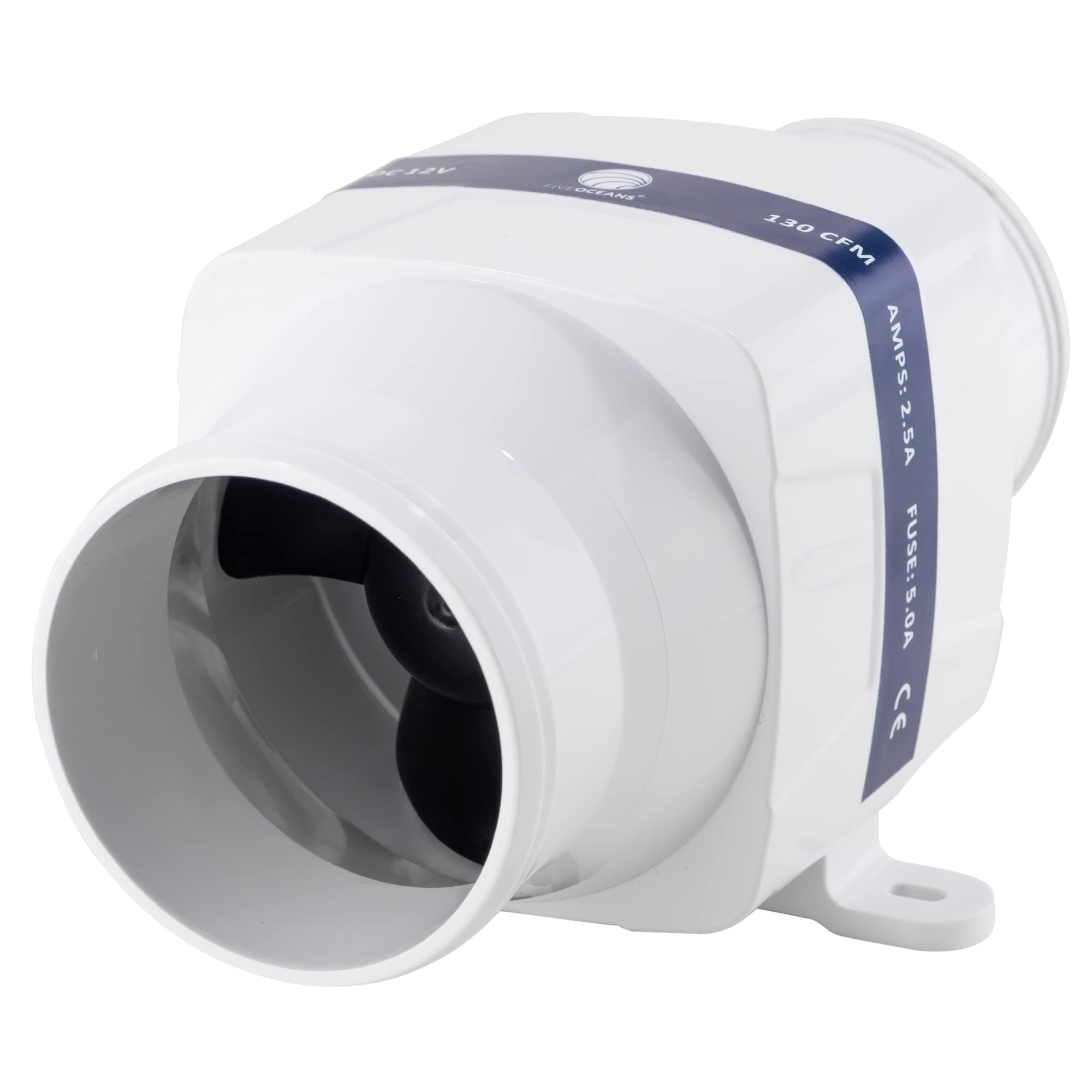 Five Oceans in-Line Bilge Blower, Boat Engine Blower, for 3-Inch Interior Diameter Vent Hose, 12-Volt, 130 CFM FO-4333
