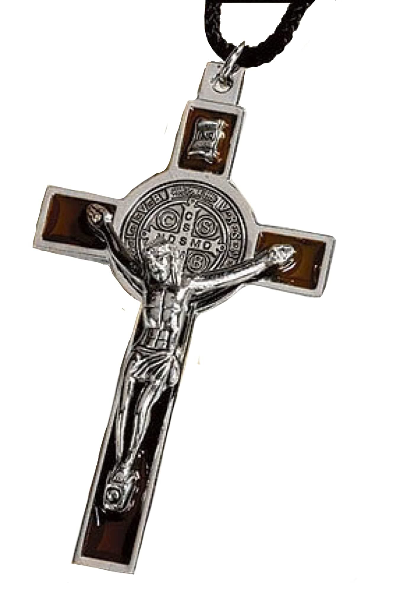 Brown Enameled St. Benedict Pendant with Cord