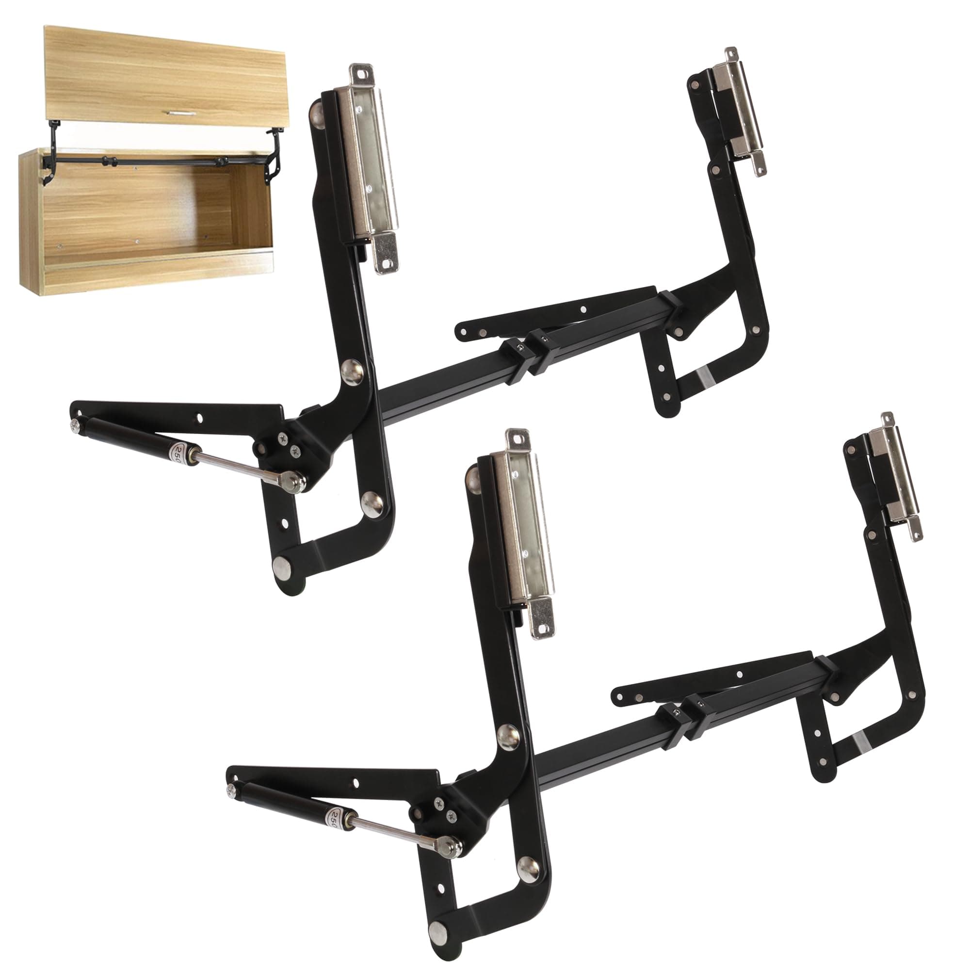 2PCS Vertical Lift Hinge, Vertical Swing Lift Pneumatic Arm Kitchen Mechanical Hinge Slow Closing, Durable & Silent Fit for Cabinet Width: 19.69-35.43" Matte Black