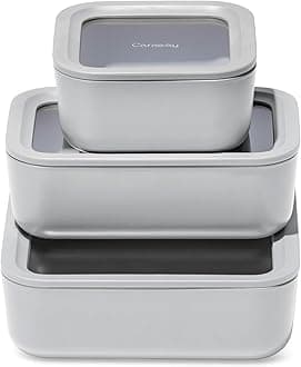 3pc Glass Food Storage Set - 10, 6.6, & 4.4 Cup Containers - Ceramic Coated - Non-Toxic Non-Stick Lunch Box With Glass Lids - Dishwasher, Oven, & Microwave Safe - Gray