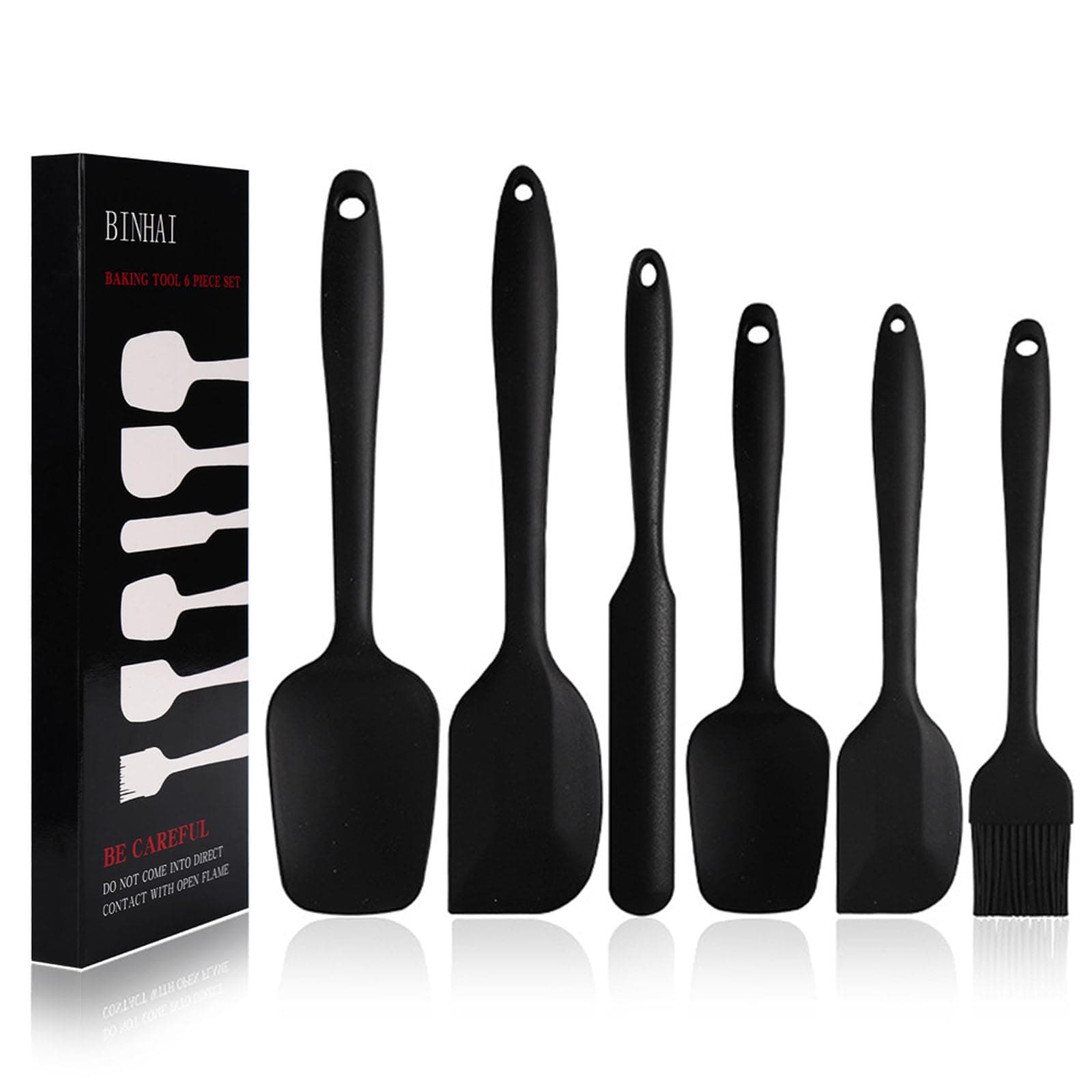 Silicone Spatula Set - Black 6 Piece Non - Stick Rubber Spatula with Stainless Steel Core - Heat-Resistant Kitchen Utensils Set for Cooking, Baking and Mixing