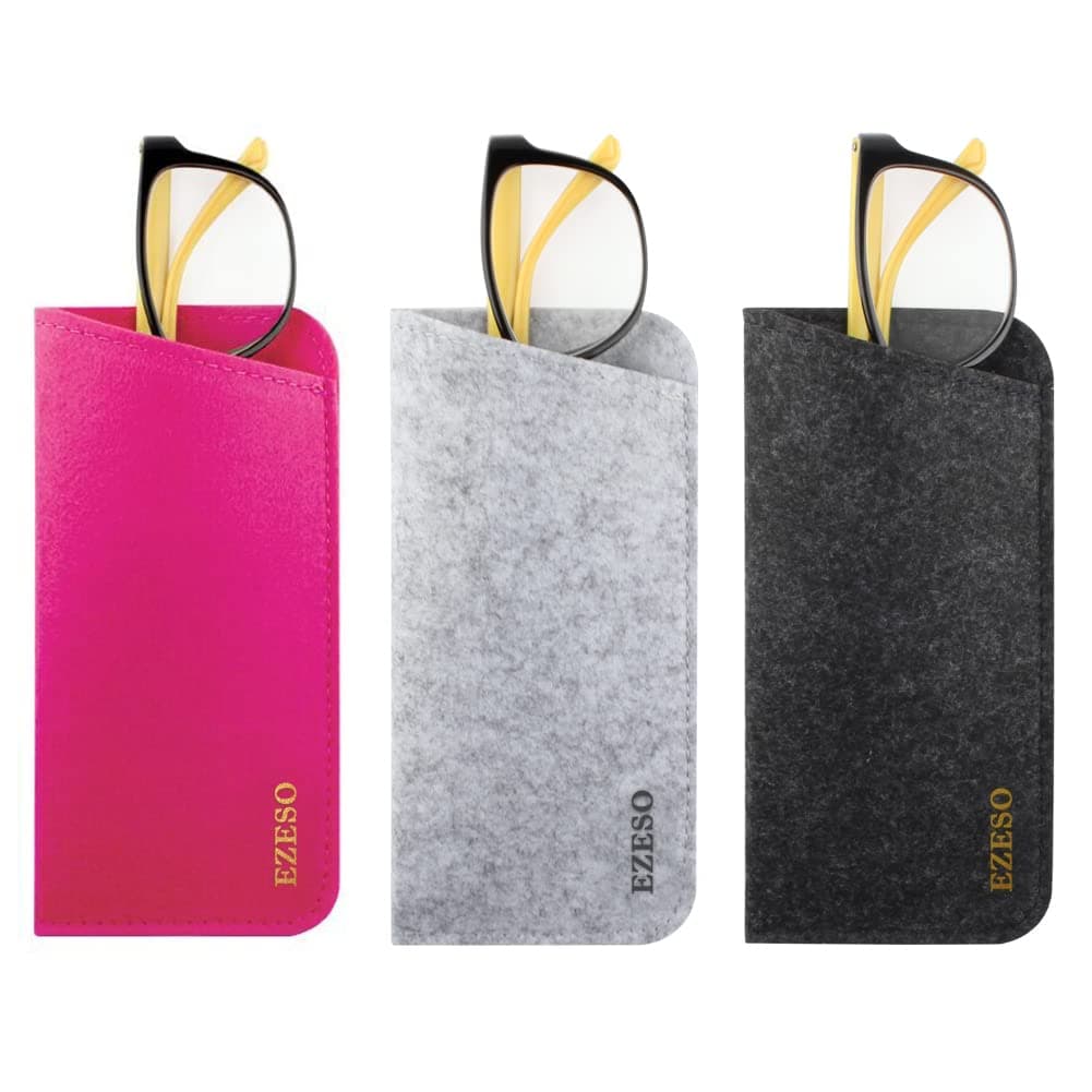 3 Pack Eyeglass Cases - Soft Felt Slip-in Pouch Case - Glasses Storage Case Makeup Pouch