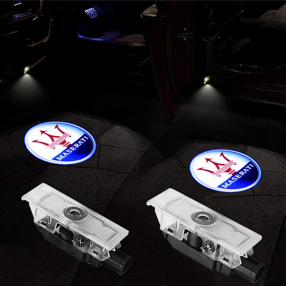 MASHA 2pcs Car LED Door Welcome Light Ghost Shadow Projection Logo Light for Maserati Quattroporte 2015-2021 Levante Ghibili (M157) M156 M161 Car Accessories