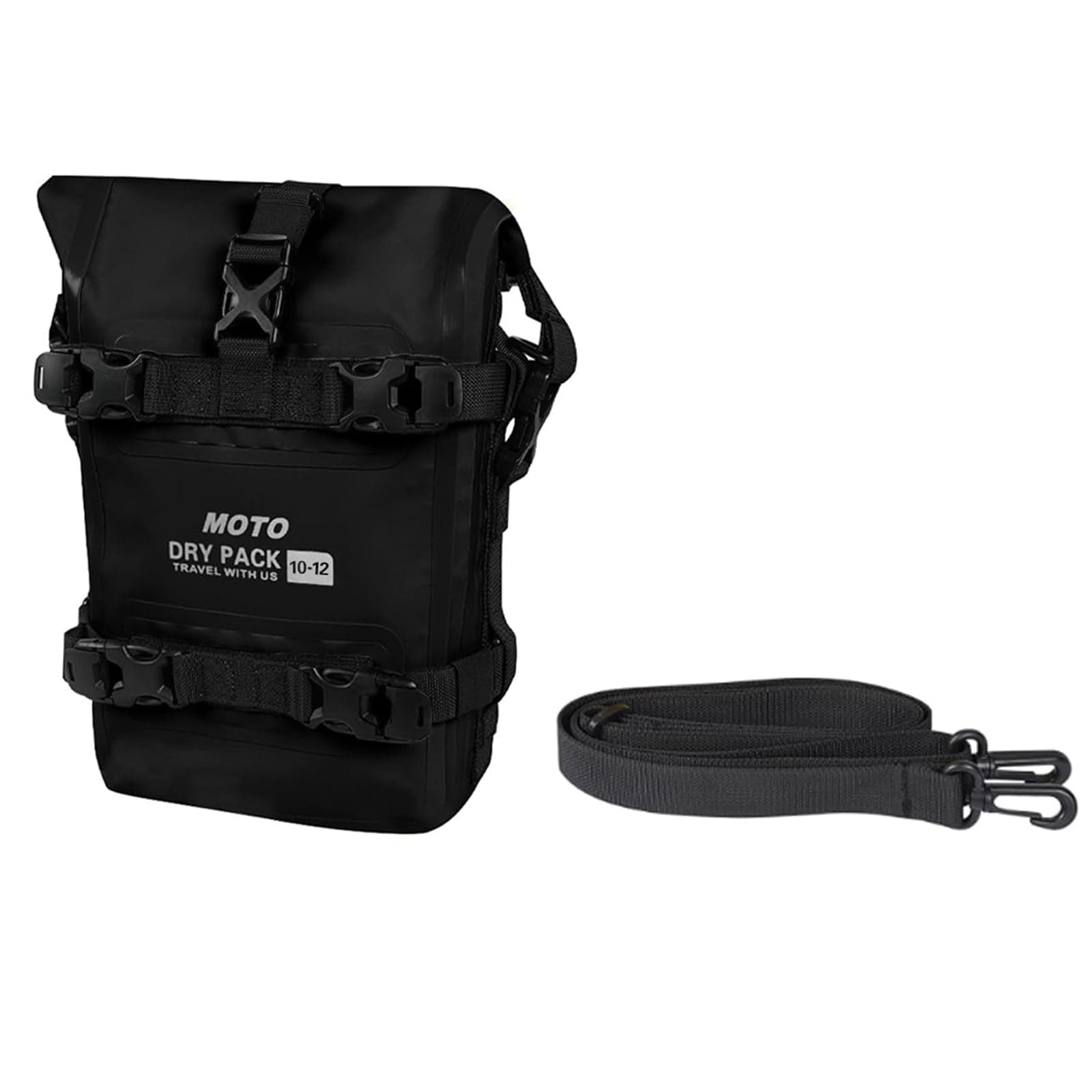 Motorcycle Tail Bag Front Bumper Bag, 12L Roll-top Waterproof Motor Saddle Panniers Luggage Bags for Motorcy-Black(12L)