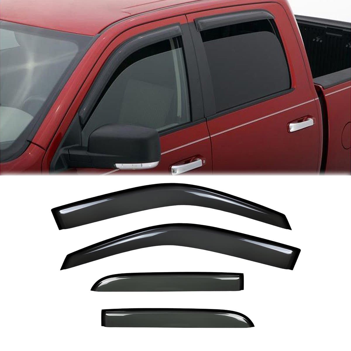 Gevog 4-Piece Side Window Deflector Original Window Visors for 2009-2018 Ram 1500 2500 3500 Crew Cab Sun Rain Guard Ventvisor