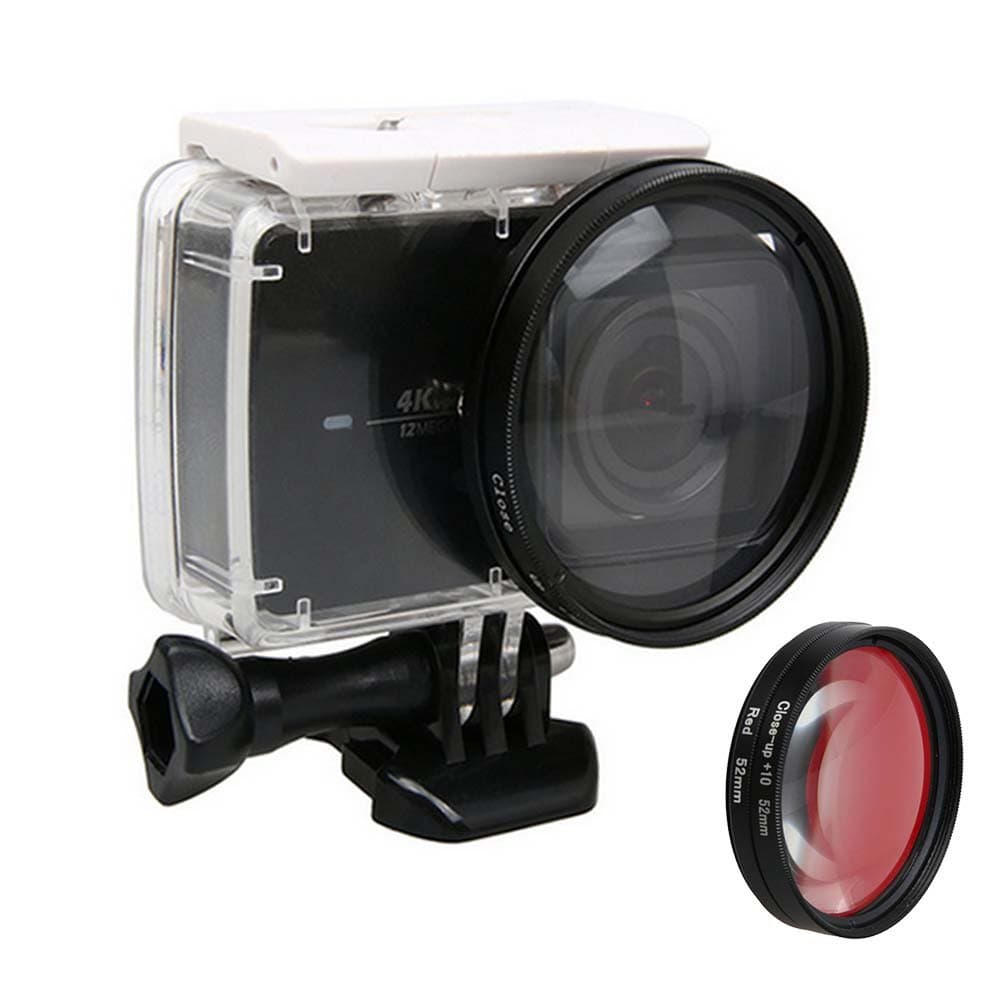 Yi 4k II Filter Close-up 10 HD Macro Lens+Red Filter+52mm Adapter Ring+Protector Lens Cap for Xiaomi yi 2 4k Action Camera Photography Accessories by HAIFT
