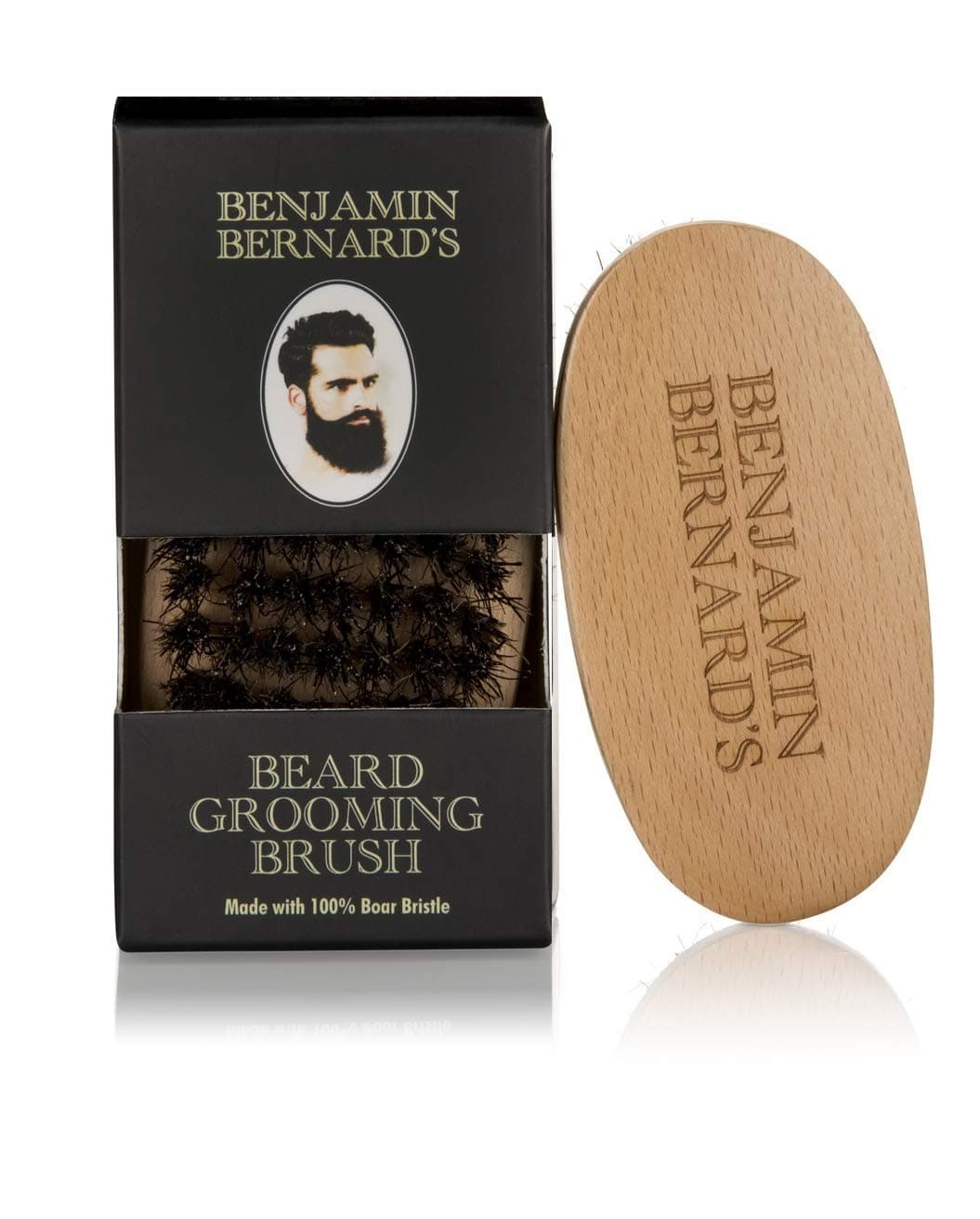Beard Brush - 100% Natural Boar Bristle Beard Brush by Benjamin Bernard - Perfect Beard Care Accessory - Beard Grooming Brush to Style, Soften and Condition Beard – 9 x 4.5cm