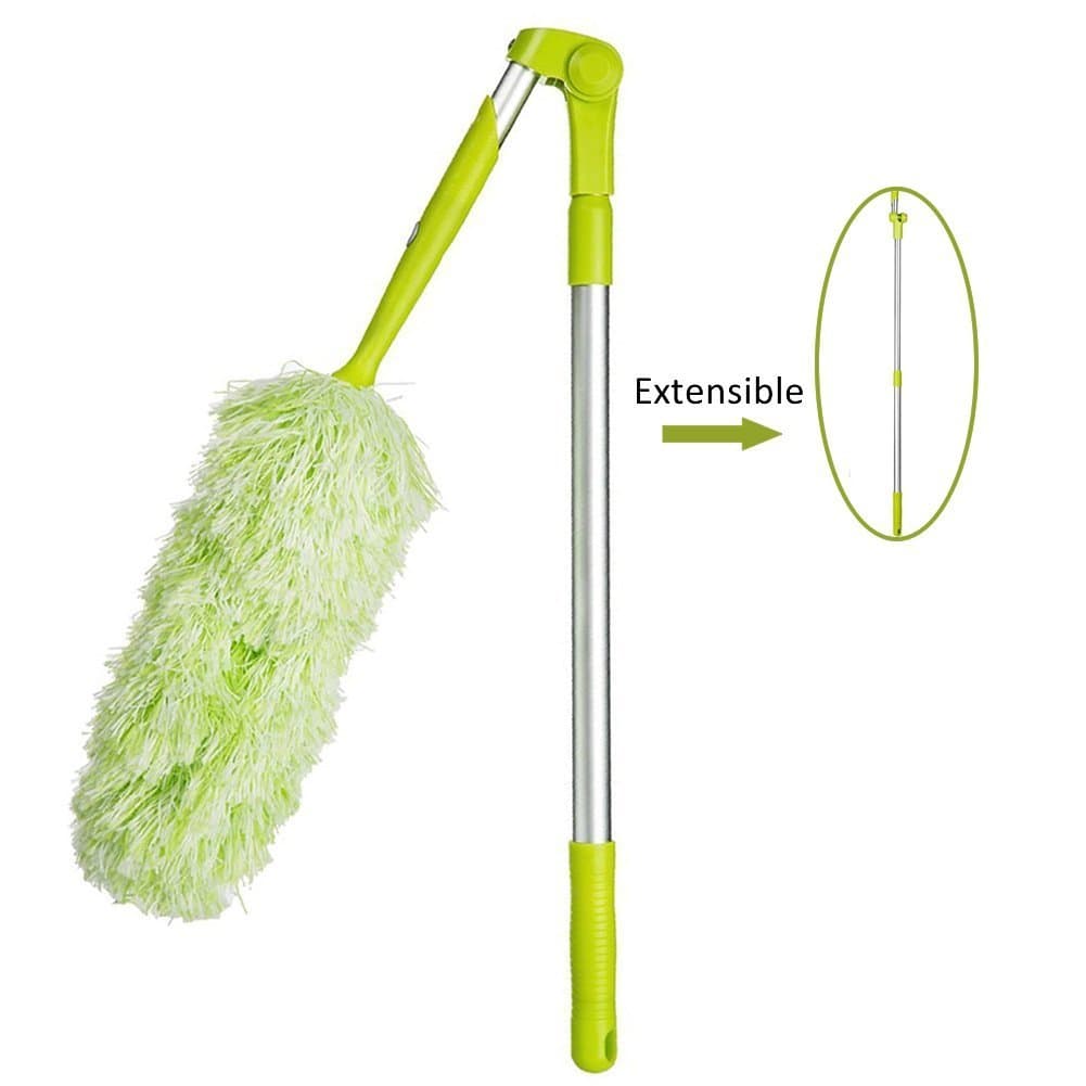 Microfiber Feather Duster with Extension Pole 44" - 60", Bendable, Extendable, Fluffy Feather Duster, Long Handled Duster for Interior Roof, Ceiling Fan