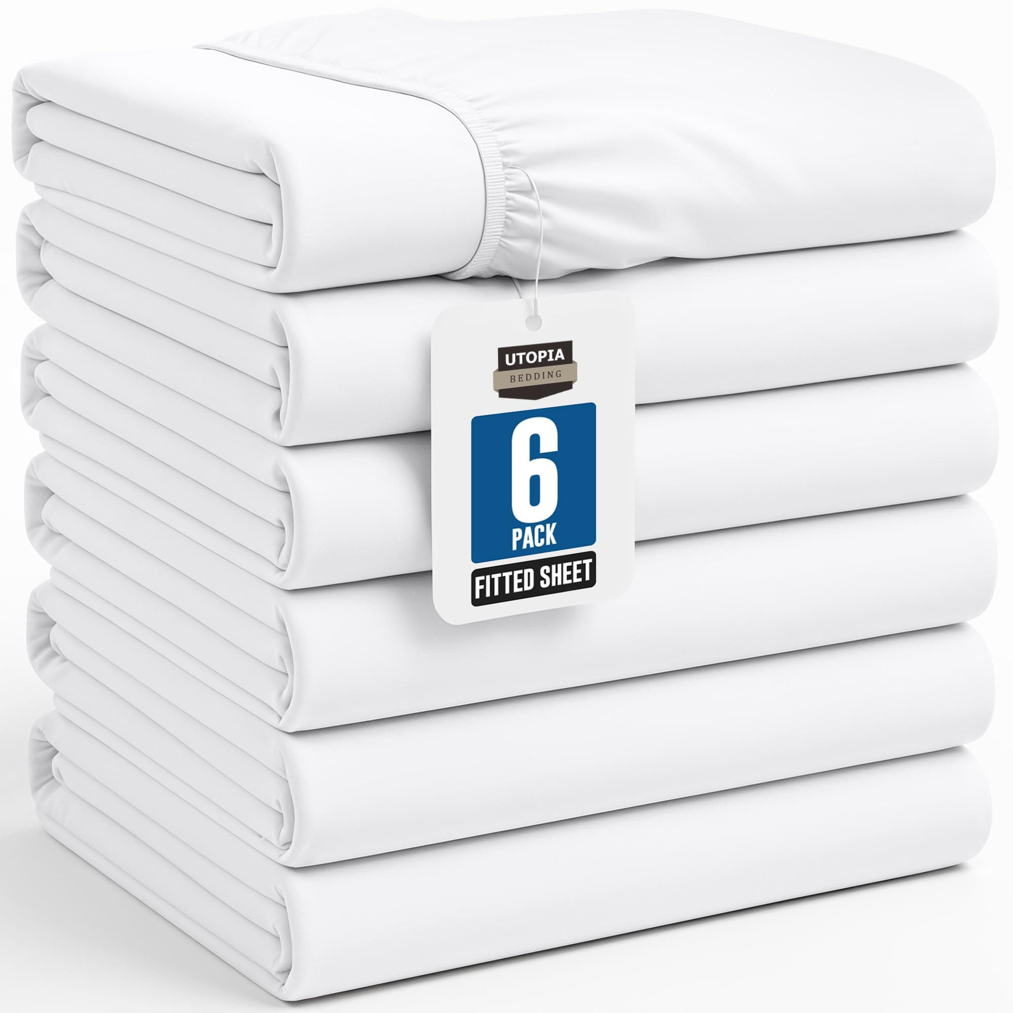Queen Fitted Sheets - Bulk Pack of 6 Bottom Sheets - Soft Brushed Microfiber - Deep Pockets - Shrinkage & Fade Resistant - Easy Care (White)
