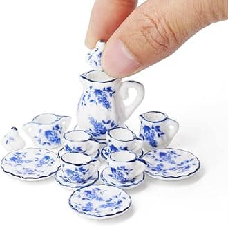 1/12 Miniature Porcelain Tea Set 15Pcs Dollhouse Decoration Accessories, Grapes