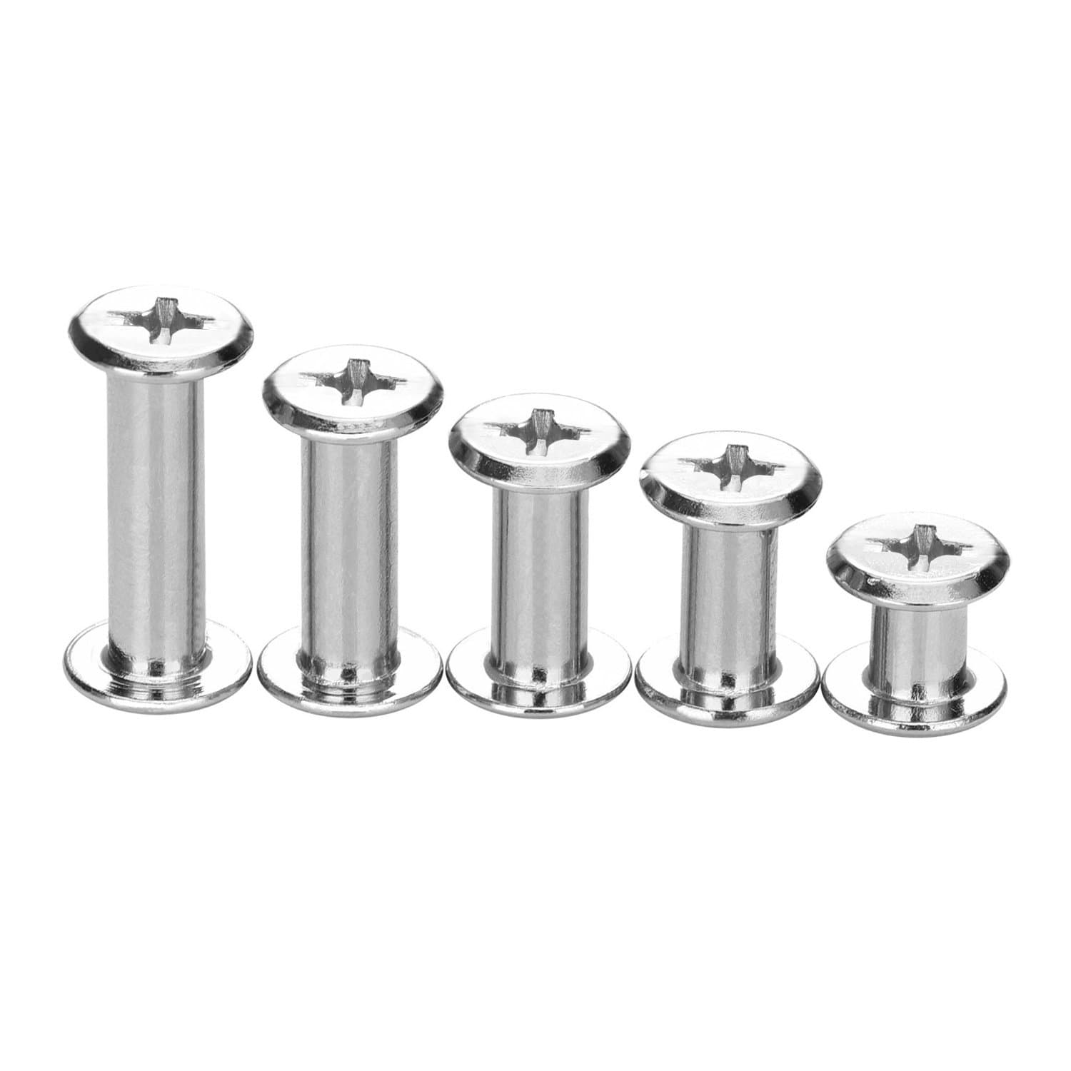 80 Sets Chicago Screw Leather Rivets Assorted Kit Chicago Binding Screws 5 Sizes Metal Round Cross Head Stud Screw Post Nail Rivet Button for DIY Leather(5 x 6, 10, 12, 15, 18,Silver)