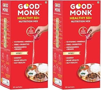 - Good Monk Healthy 50+ Multivitamin for Senior Men & Women | For Energy, Bone & Gut Health | With Probiotics, Fibre, Ashwagandha, Vit. B12, C, D, Iron, Zinc | Add To Food - No Taste Change | 60 Sachets
