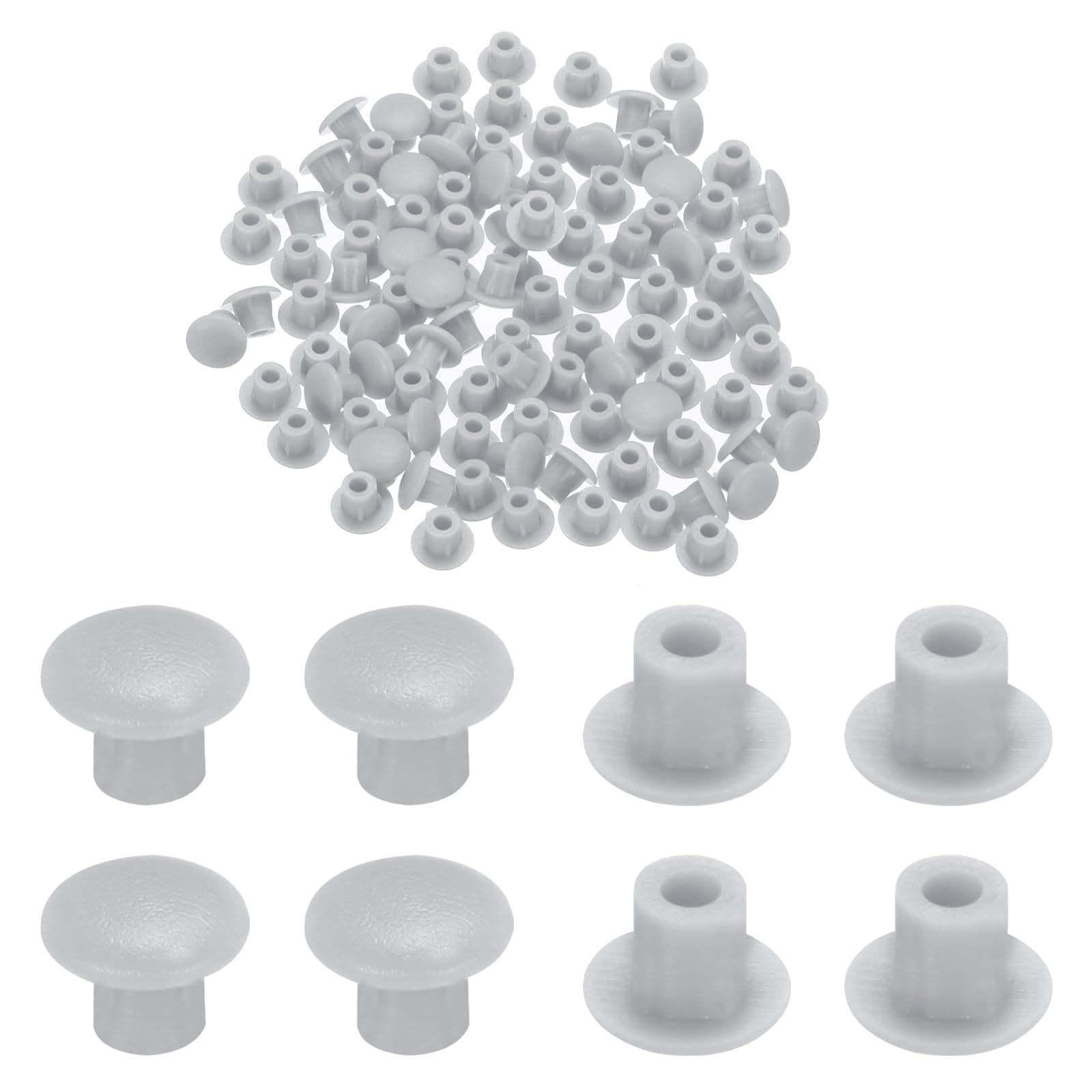 sourcing map 100pcs Plastic Hole Plugs, 5mm (3/16 Inch) Light Grey Screw Caps Cover Snap in Locking Round Button Top Shelf Plugs for Cabinet Cupboard Bookcase License Plate Furniture