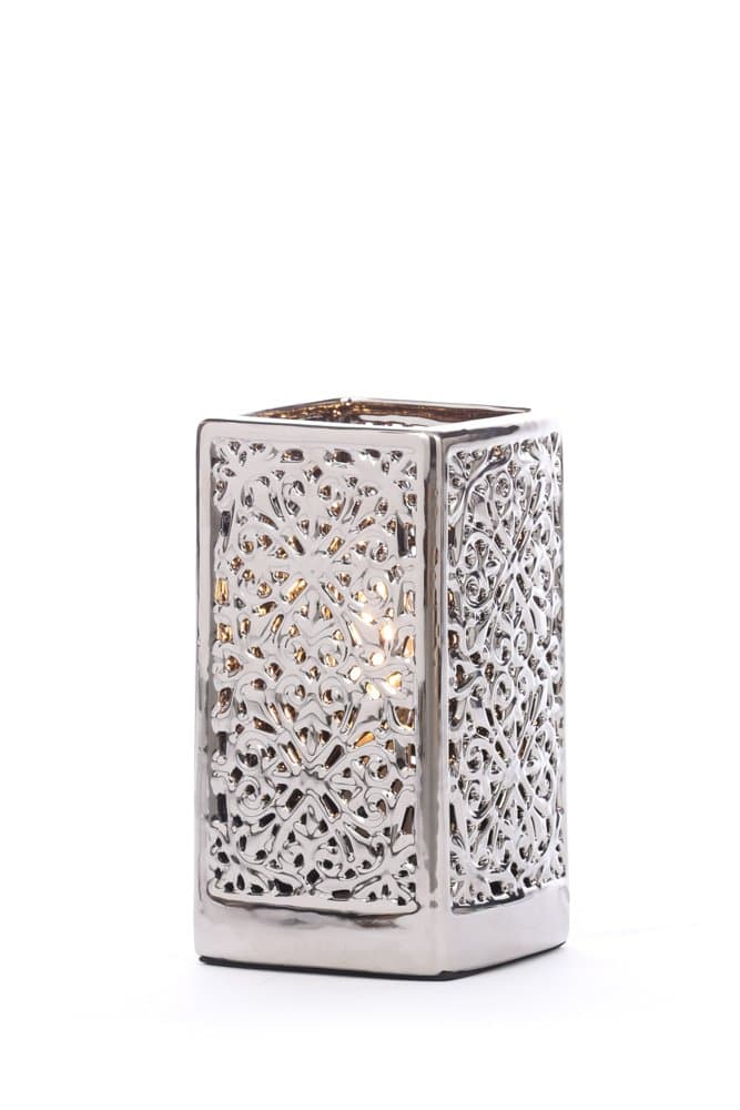 Illuminate Coro Rectangular Intricately Cut Out Table Lamp With Beautiful Shiny Metallic Finish, Ceramic, Chrome (A++ To E)