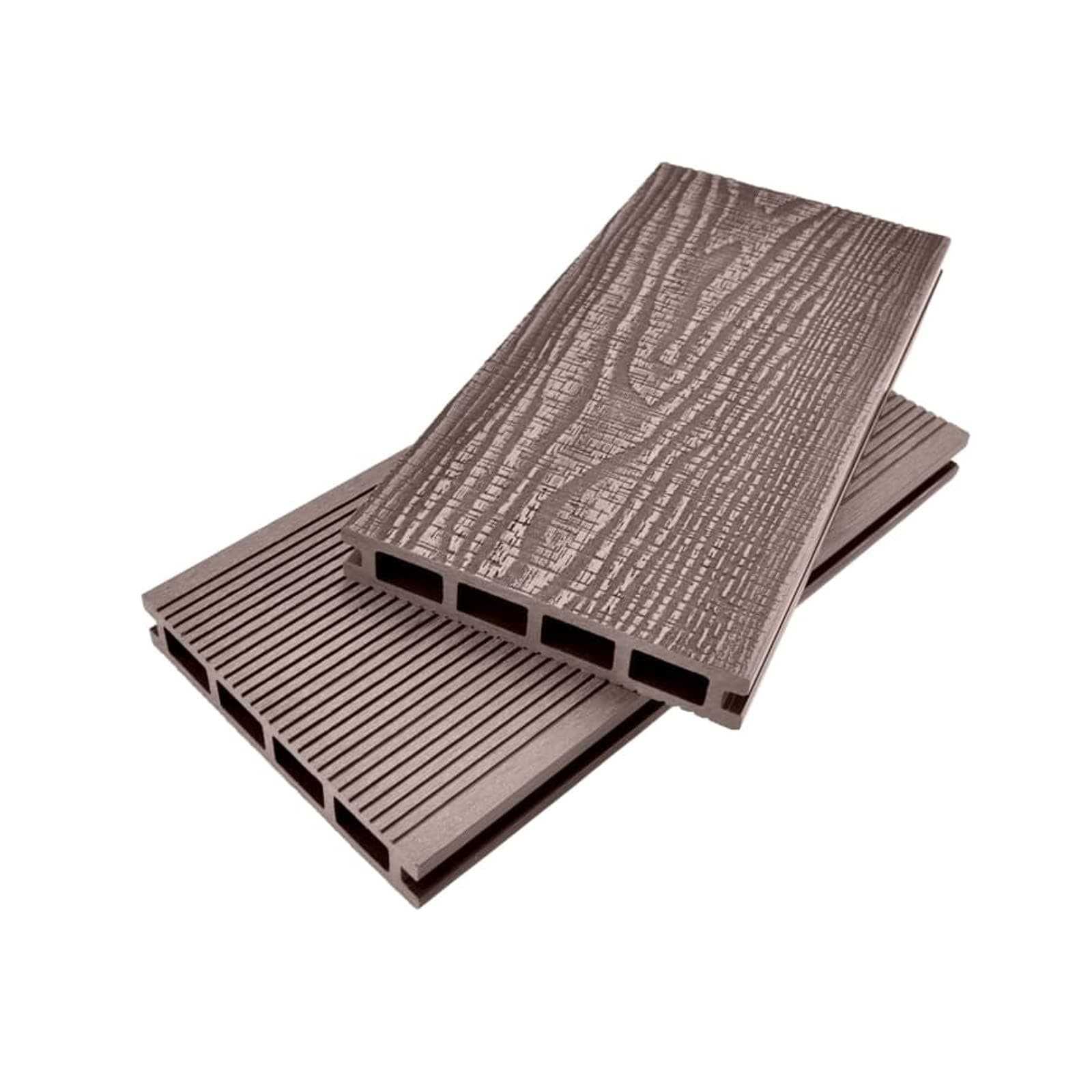 Composite Decking Boards 3.6m Embossed Woodgrain Effect Plastic Boards (6.5m2, Brown)