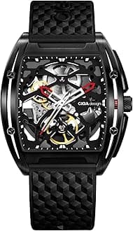 Z Series Automatic Mechanical Watch, Luxury Skeleton Wristwatch Tonneau with Silicone Strap Stainless Steel Business Dress Waterproof Timepiece Gifts for Men and Women