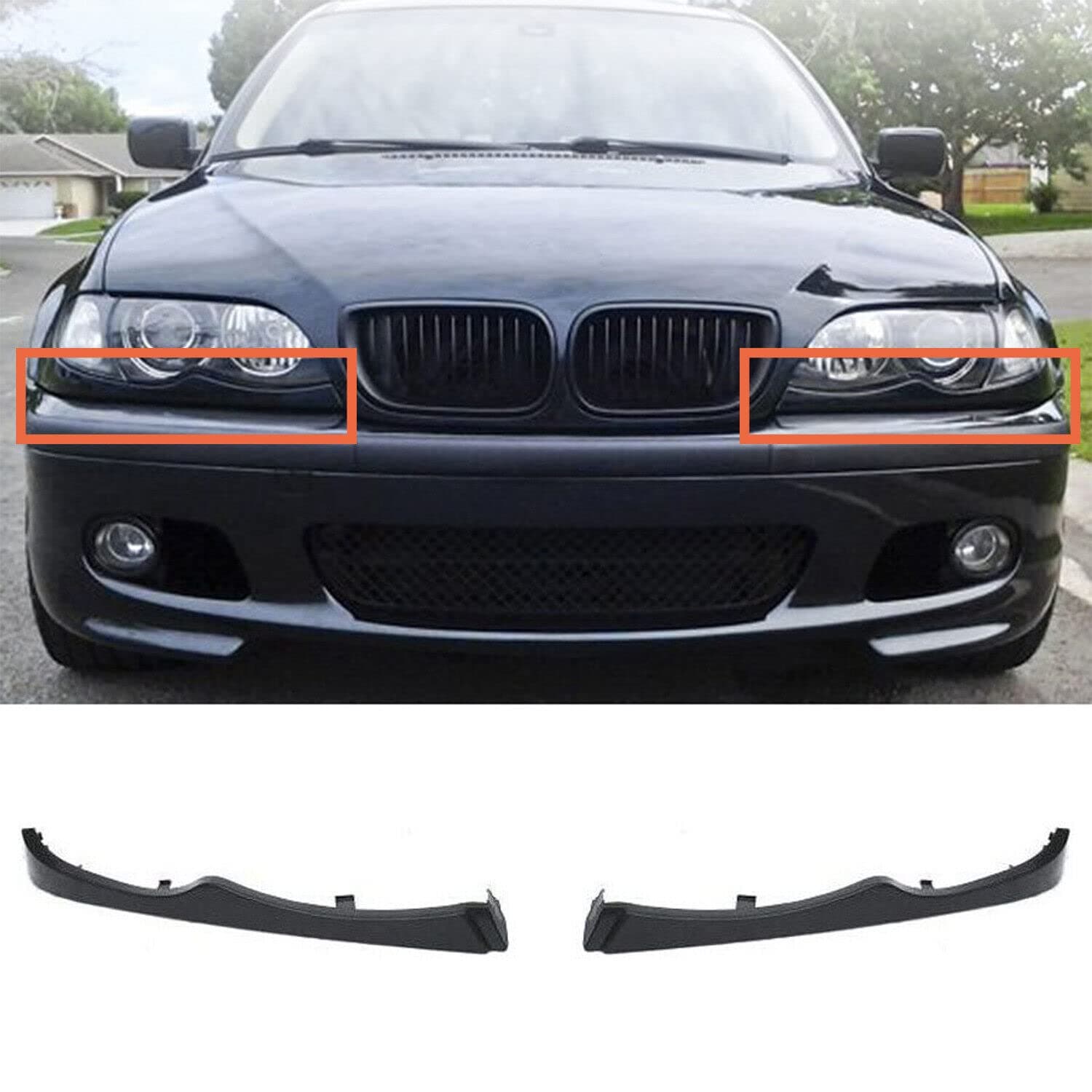 GSRECY Driver and Passenger Side Front Bumper Lower Grille Headlight Filler Trim Moulding Panel Compatible with BMW E46 325i 330i 4 Door 1998-2005