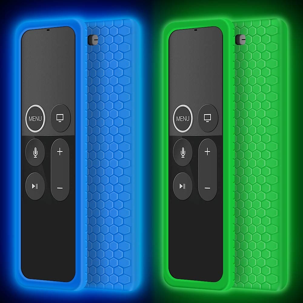 2 Pack Remote Case for Apple TV 4K 4th 5th Generation, Protective Silicone Cover Lightweight [Anti Slip] Shock Proof Skin Holder for New Apple TV 4K 5th Siri Remote Controller-Glow Blue,Glow Green