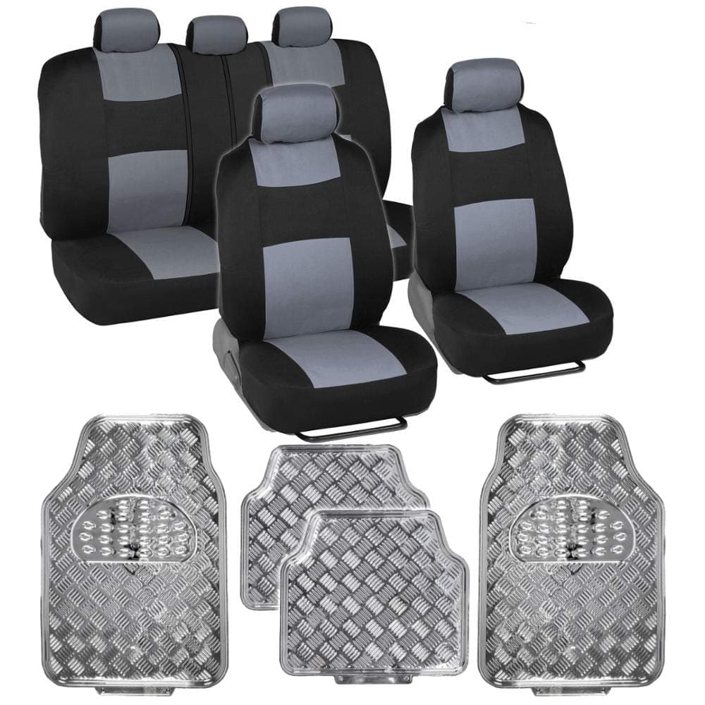 BDK PolyPro Car Seat Covers, Full Set – Front and Rear Split Bench Protection, Includes 4PC Vibrant Metallic Floor Mats, Easy to Install, Fits Most Auto Truck Van SUV