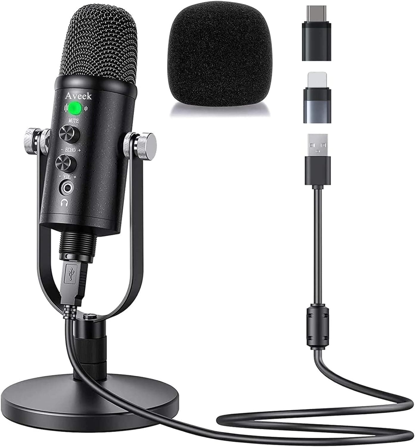 USB Microphone, Aveek Condenser Recording Microphone with Mute and Echo for Laptop pc Mac Phone Studio Recording, Streaming Broadcast and Game