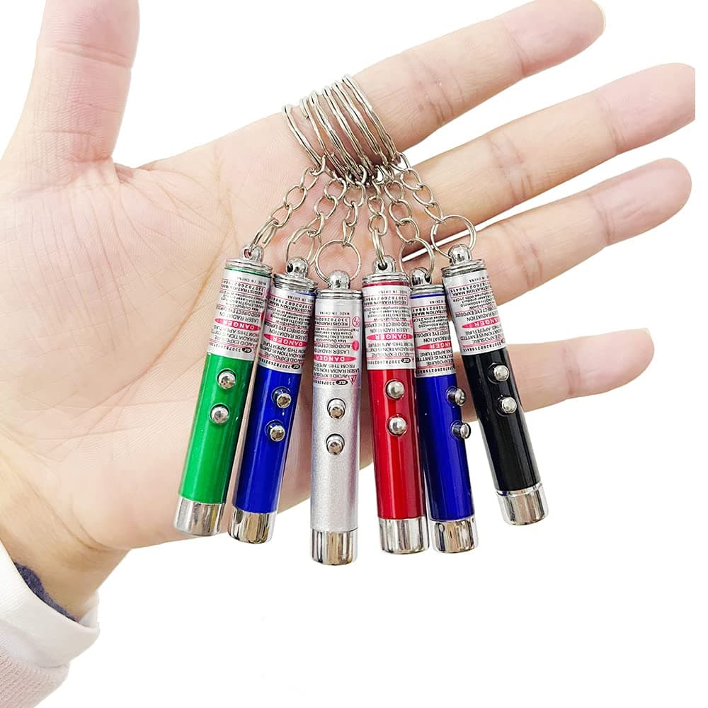 6 PCS Cat Toys Laser Pointer Mini Keychain Laser Pointer LED Flashlight Dog Laser Toy Pet Remote Control Laser (6 Pcs Pack A)