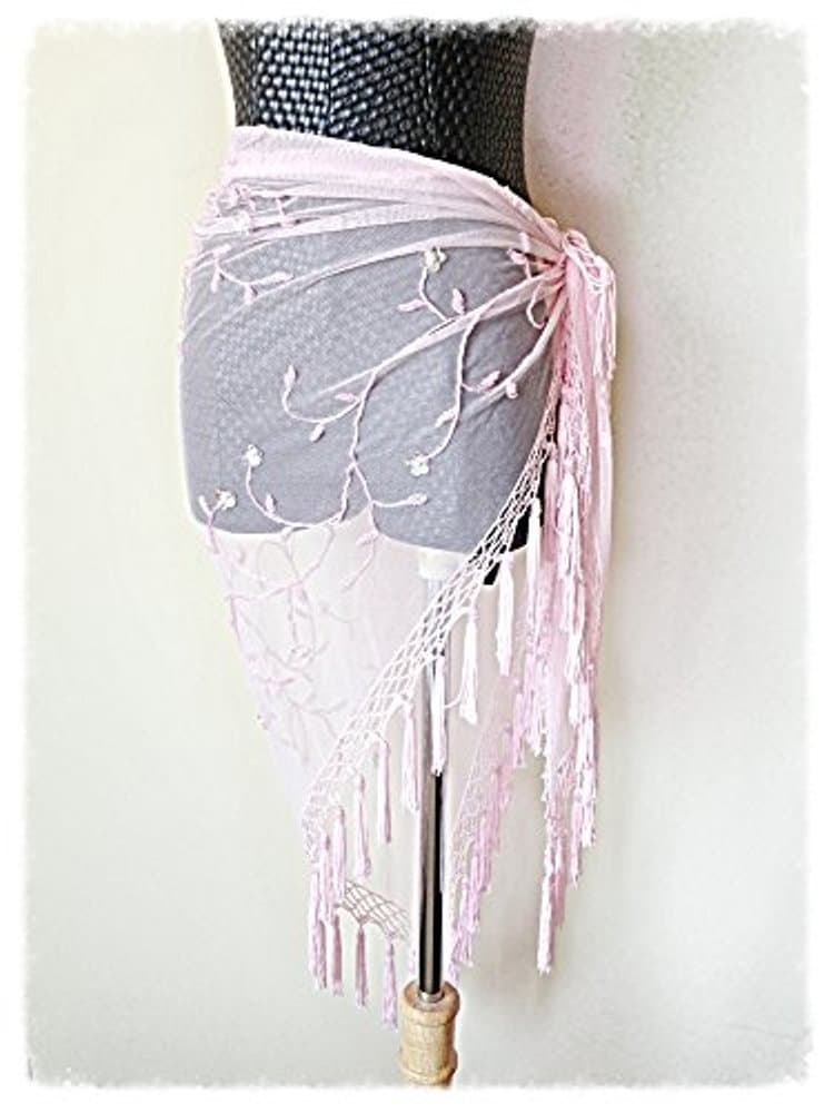Beaded triangle soft lace shawl hip scarf wrap with beaded Tassels pink