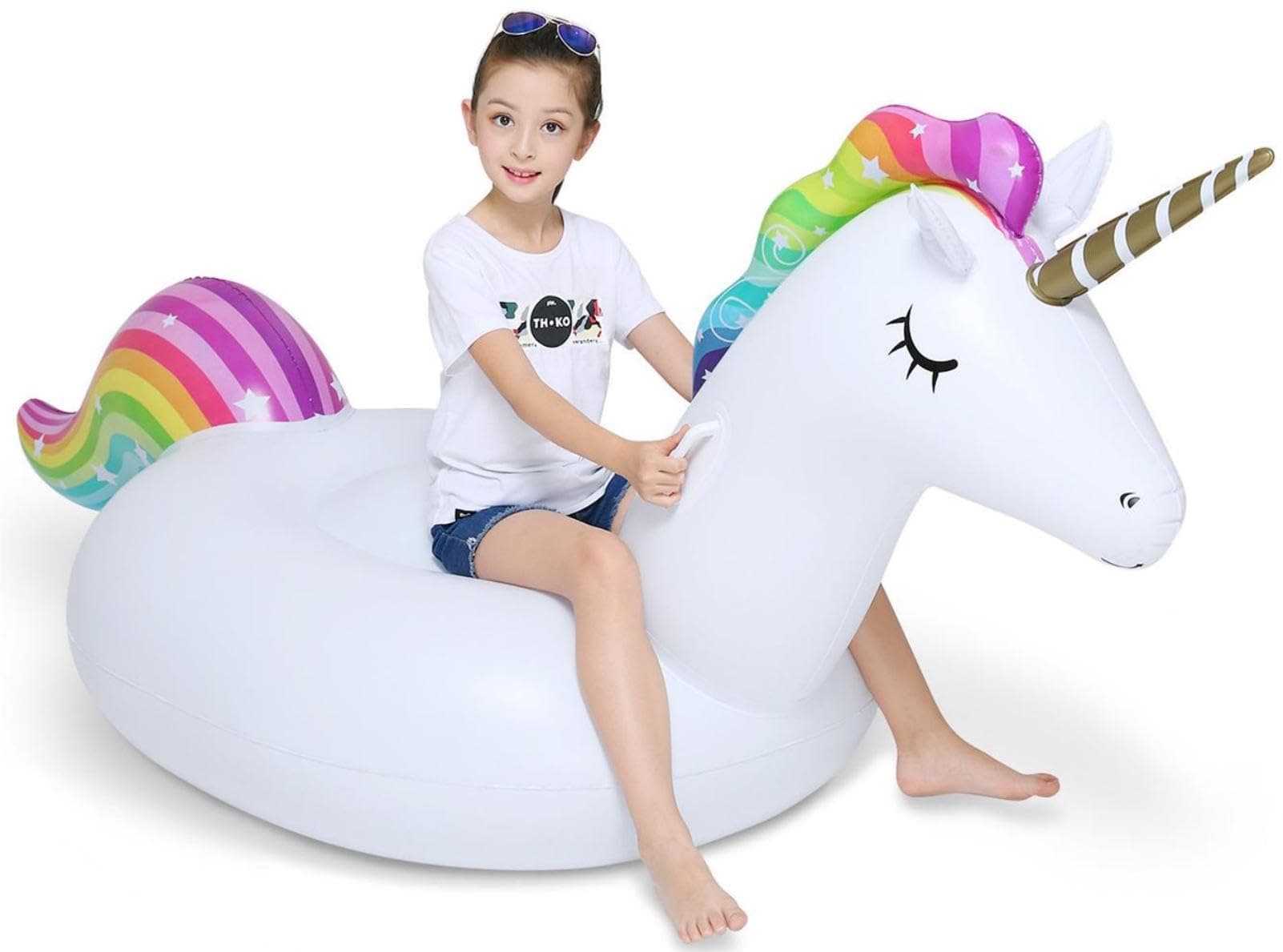 Big Inflatable Unicorn Pool Float Floatie Ride On with Fast Valves Large Rideable Blow Up Summer Beach Swimming Pool Party Lounge Raft Decorations Toys Kids Adults X-Large