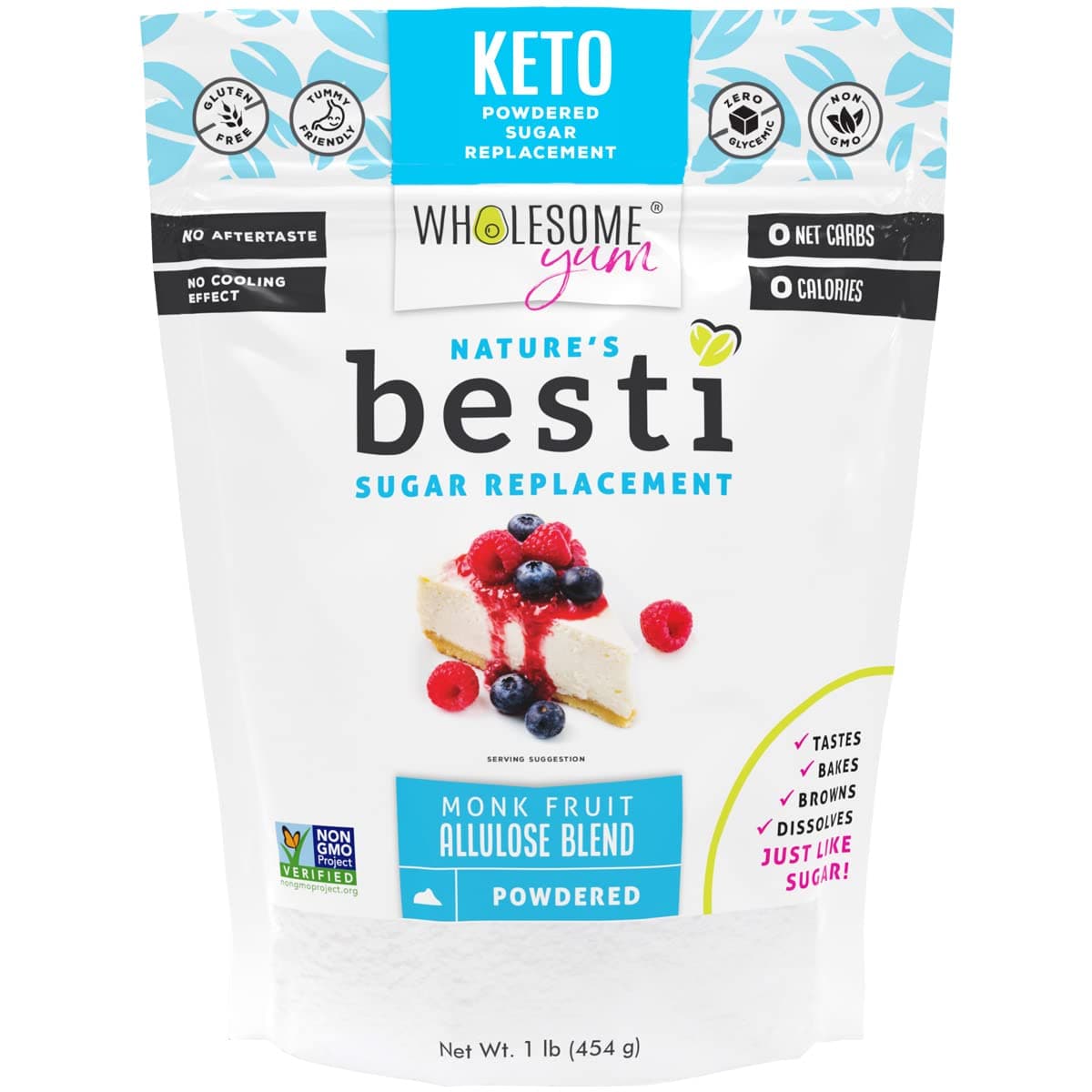 Wholesome Yum Besti Natural Powdered Sugar Substitute - Monk Fruit Sweetener With Allulose Blend Confectioners - Keto, Non-GMO, Zero Carb, Zero Calorie, Tummy Friendly, No Aftertaste - Sugar Replacement (1 lb)
