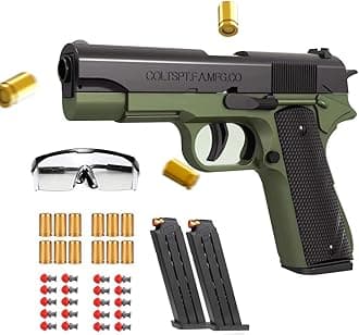 MoonmenUpgraded Foam Blaster Sets, EVA Safety Shell Ejecting Blaster with Magazine, Birthday Gift Toy for Children (Auto Loading - Colt Green)