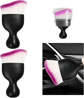 Ziciner Car Detailing Brush, Curved Soft Bristles Auto Removal Dust Collectors, Universal Vehicle Dashboard, Air Conditioner Vents, Interior Cleaning Tool Accessories (2PCS, Purple)
