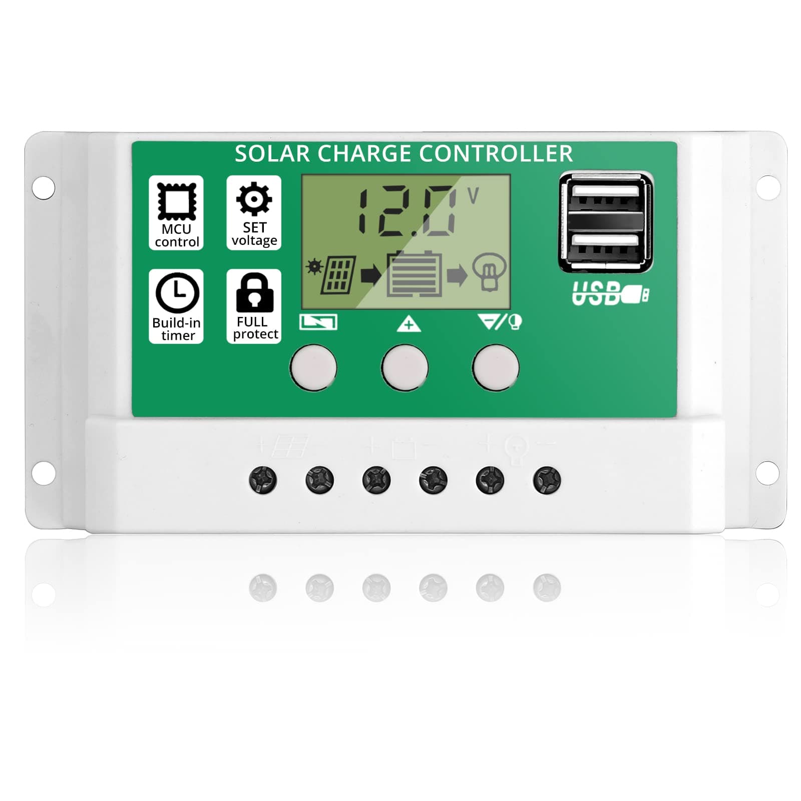 EYPINS 30A Solar Charge Controller 12V/24V PWM with LCD Display & Dual USB Ports, IP65 Waterproof Fast Charging Controller for Solar Panel, Caravan, Campervan Off-Grid Systems