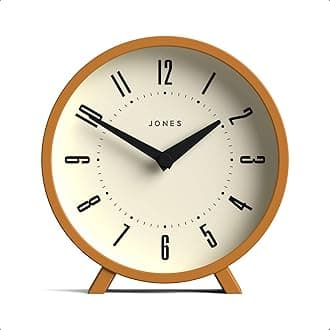 Venus desk clock | Modern round design | Mustard yellow | Stylish retro look for shelf, table, mantel or bedside