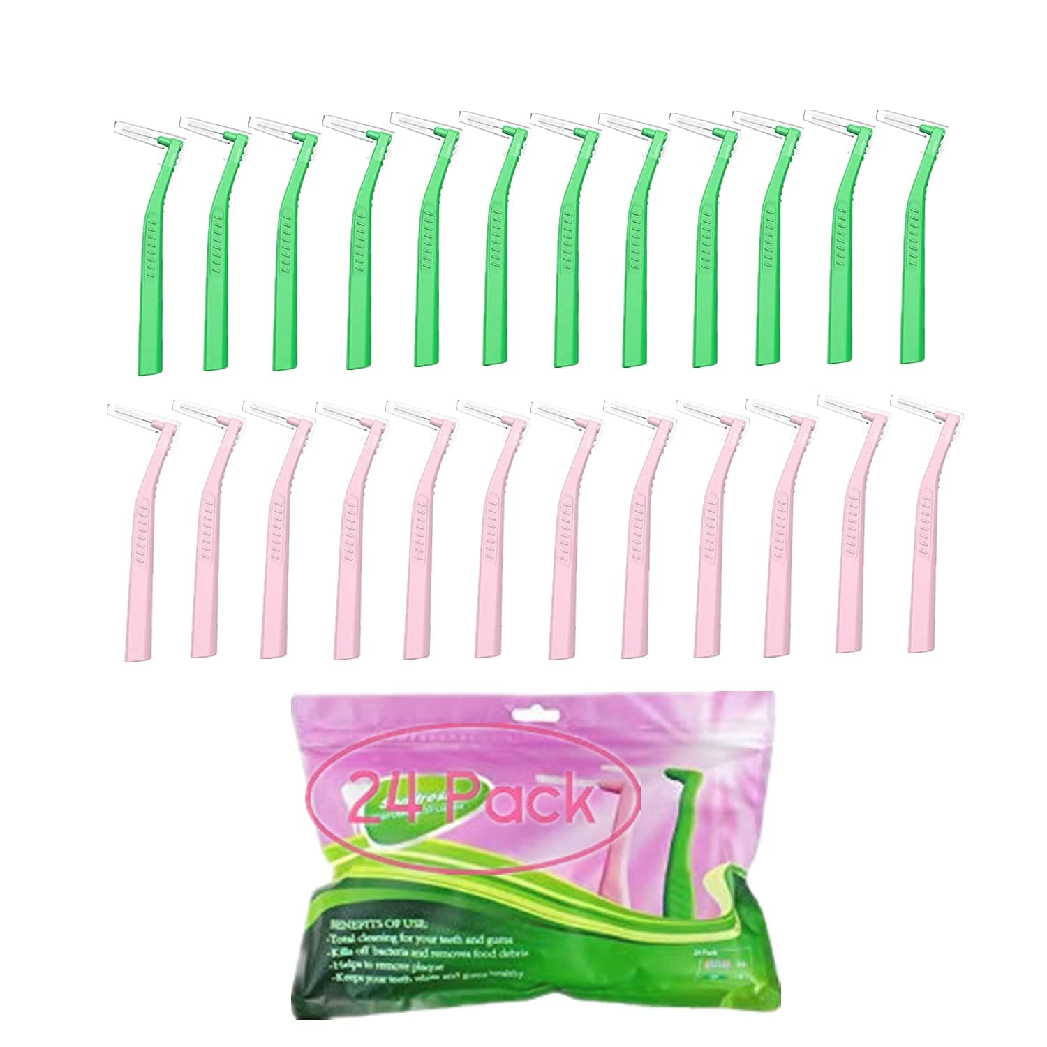 Interdental Brushes Between Teeth, 24 Packs, Easy to Use Interdental Brush, Comfortable and Sturdy Interdental Cleaners to Clean on Hard to Reach Spots,Interdental Brush for Braces,2 Colors