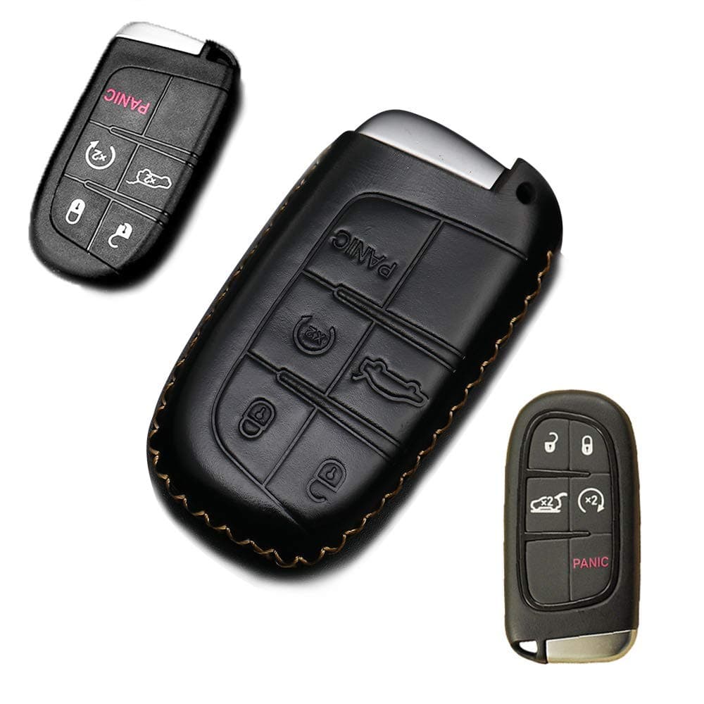 Black Key Case Covers Jacket Leather Fob Keyless Remote Holder for Jeep Fiat Dodge Chrysler Smart Remote Key Case