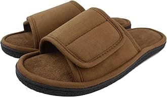 Adjustable House Slippers for Men Soft Open Toe Breathable Indoor Slip on Mens Slides Sandals with Memory Foam for Home Bedroom,All Seasons