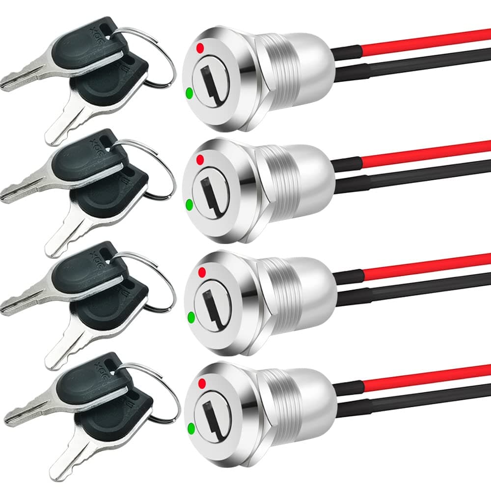 Gebildet 12mm On/Off Metal Key Lock Switch Prewired Key Switch Lock Maintained Latching Key Switch(Pack of 4)