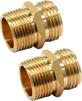 GESHATEN 3/4” GHT Male x 3/4” NPT Male Connector, Brass Garden Hose Fitting, Adapter, Industrial Metal Brass Garden Hose to Pipe Fittings Connect (2 Pack)