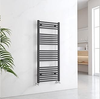 EMKE Anthracite Towel Rail for Bathrooms 1200 x 500mm, Modern Straight Heated Radiator, Versatile Wall/Floor Mounted