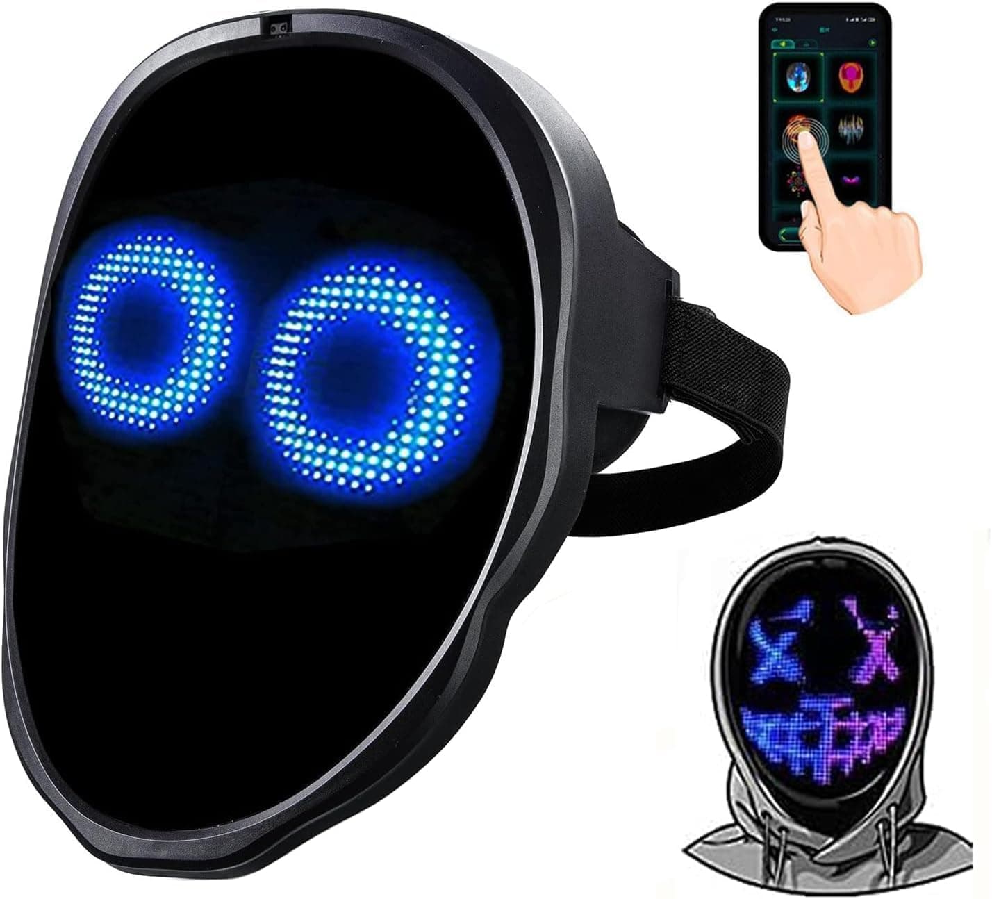 Funle LED Mask Face Transforming, App-Controlled Light Up Mask with Gesture Sensing, DIY Custom Display, Rechargeable LED Mask for Halloween, Party & Cosplay