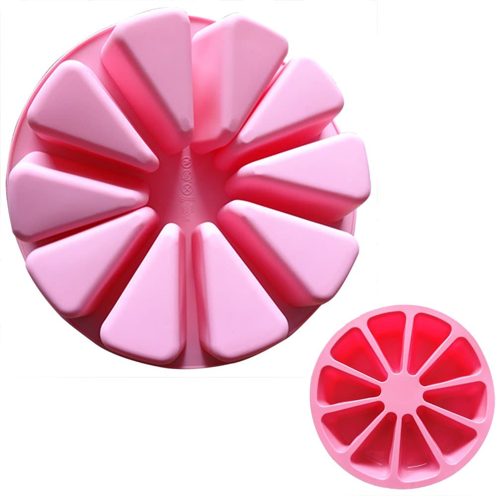 BAKER DEPOT 10 Cavity Triangle Silicone Portion Cake Mold Scottish Scone & Cornbread Pan Slices Pastry Pan Pizza Slices Pan (Pink), Set of 2