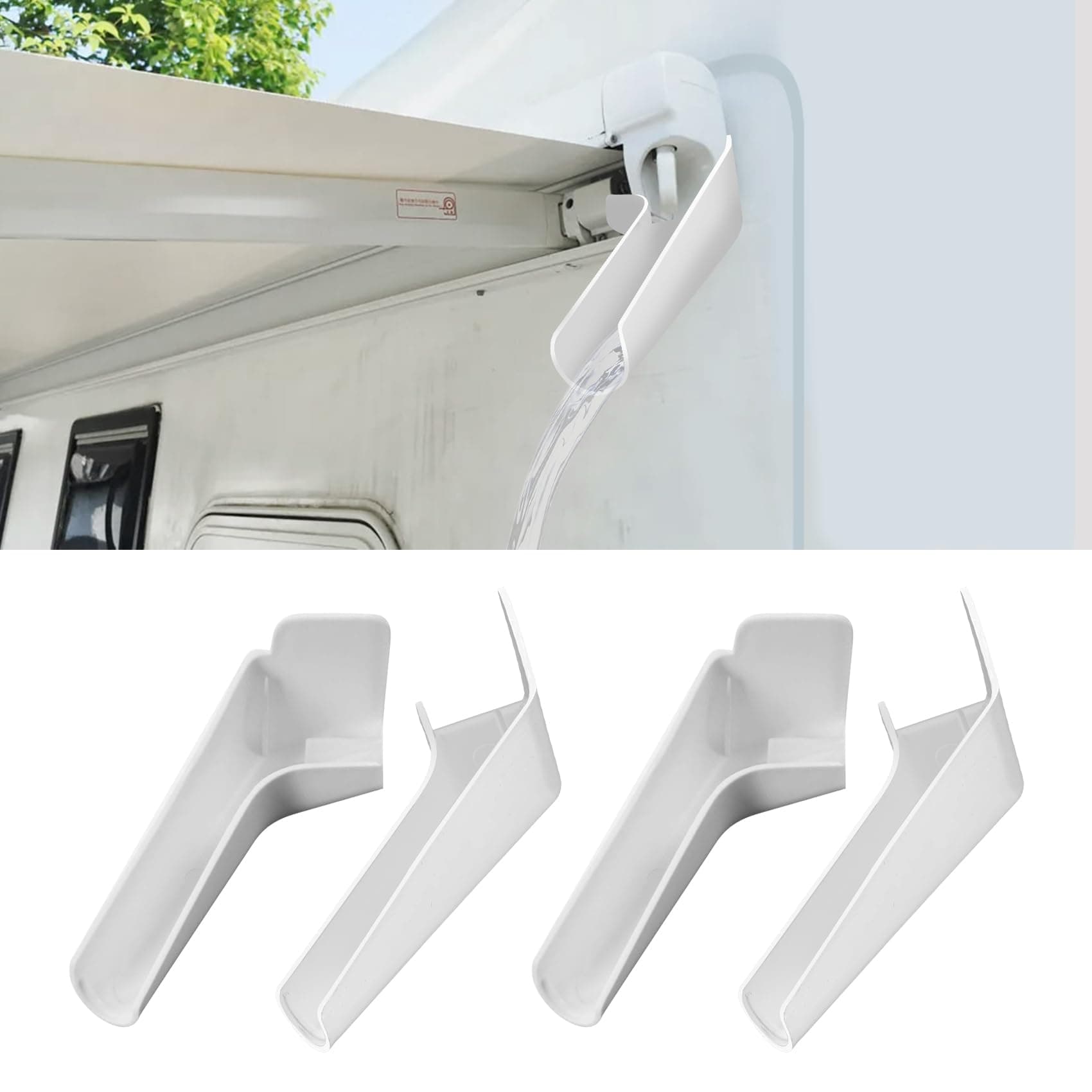 4PCS RV Rain Gutter Spout, RV Gutter Downspout Extension, Camper Left & Right Rain Guttering Spout Extensions Protect Your RV's Roof from Rain and Direct Water Away, Universal for Most RVs (White)
