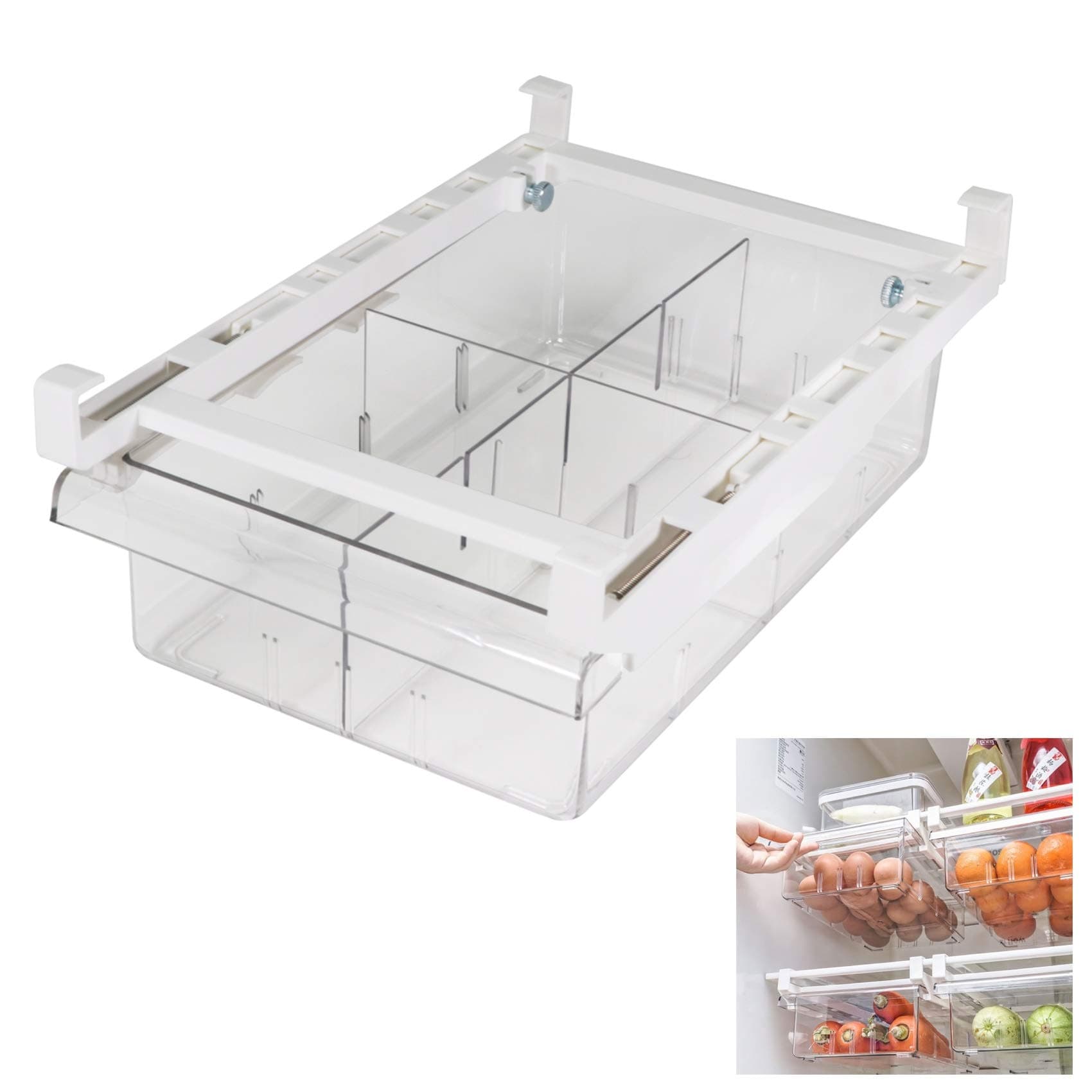 Fridge Drawer Organizer, Refrigerator Organizer Bins, Pull Out with Handle, Shelf Holder Storage Box, Clear Container for Food, Drinks, Fit for Fridge Shelf Under 0.6" (1 Pack Medium)