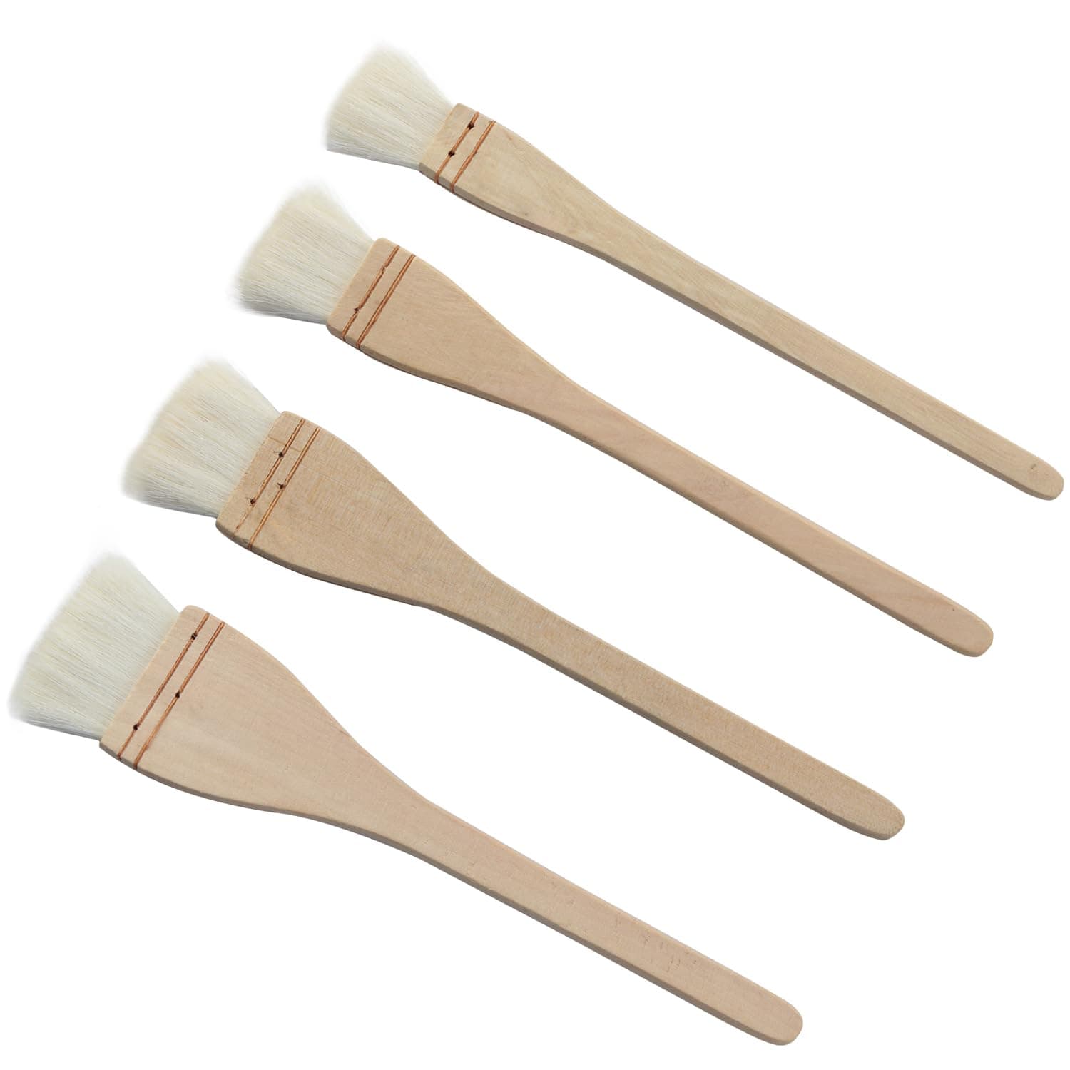 Longdex Creative Mark Hake Paintbrush Set 4PCS Professional Soft White Goat Hair Stitch-Tied Brushes for Wash, Background Work,Watercolor and Ceramic Pottery