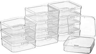 SATINIOR 12 Pack Clear Plastic Beads Storage Containers Box with Hinged Lid for Beads and More (2.52 x 2.52 x 0.79 Inch)