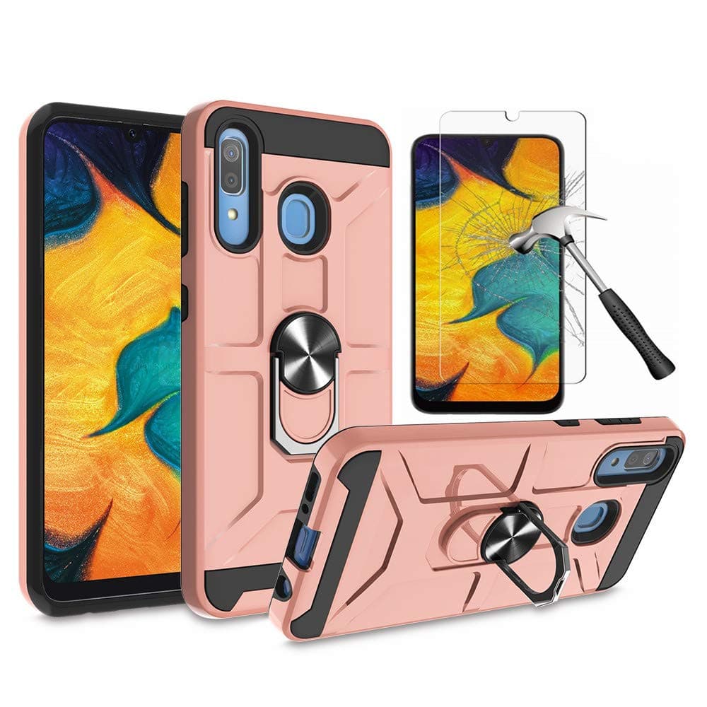 Samsung Galaxy A50/A30/A20 Case with HD Screen Protector, L00KLY [Military-Grade] Magnetic Car Mount Kickstand Defender Protective Cover Phone Case for Samsung Galaxy A50/A30/A20/A50S/A30S (Rose Gold)