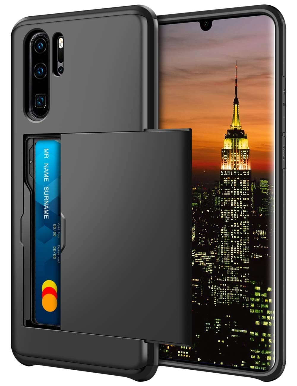 Coolden for Huawei P30 Pro Case Armor Shockproof Case for Huawei P30 Pro Wallet Case Cover Protective Case Rubber Bumper Card Holder Slot Wallet Case Cover for Huawei P30 Pro Phone Case (Black)