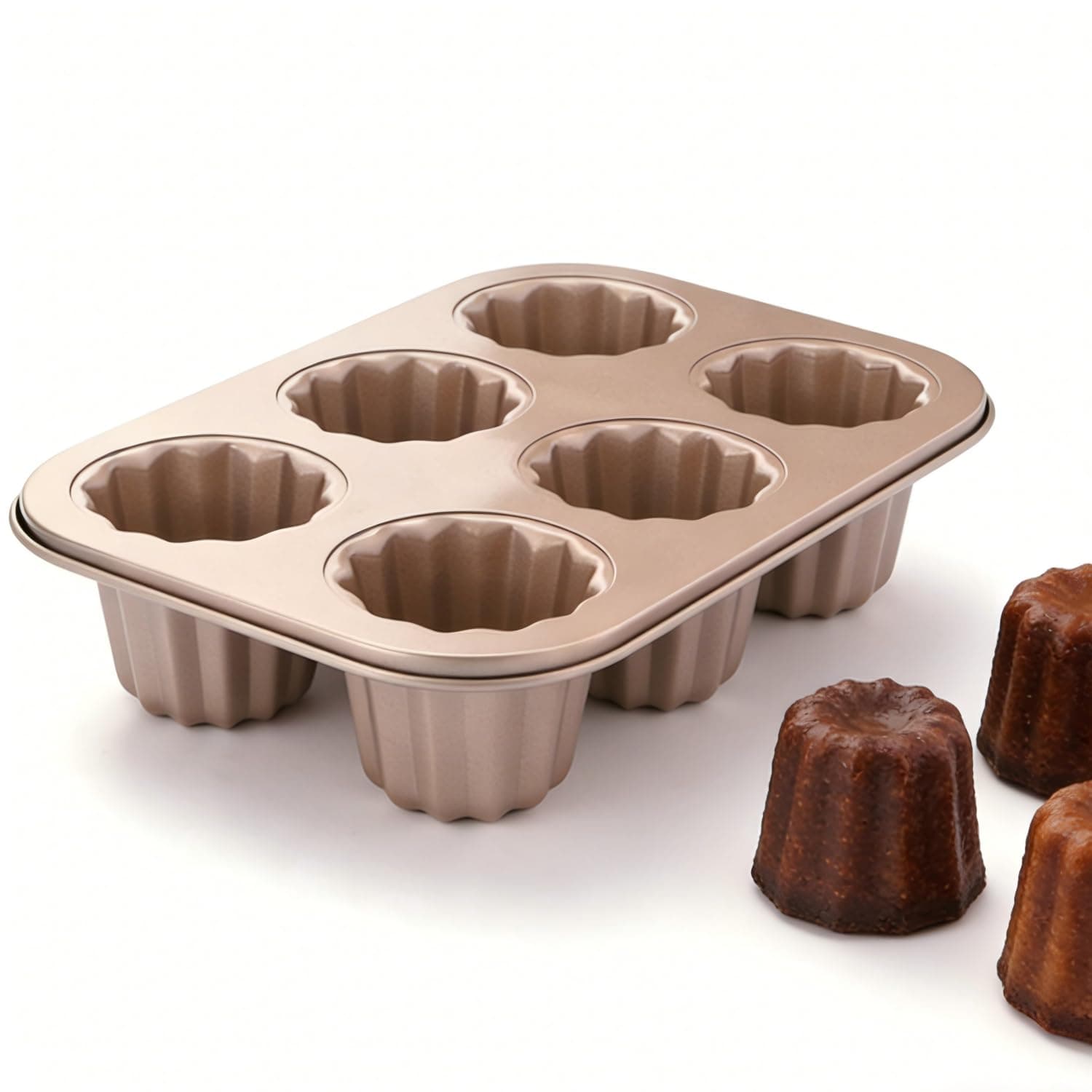 iToids 6-Cavity Canelé Pan Nonstick, Carbon Steel Canele Mold for French Pastry Baking, Small Batch Canele Baking Pan for Mini Cakes, Custards & Home Baking